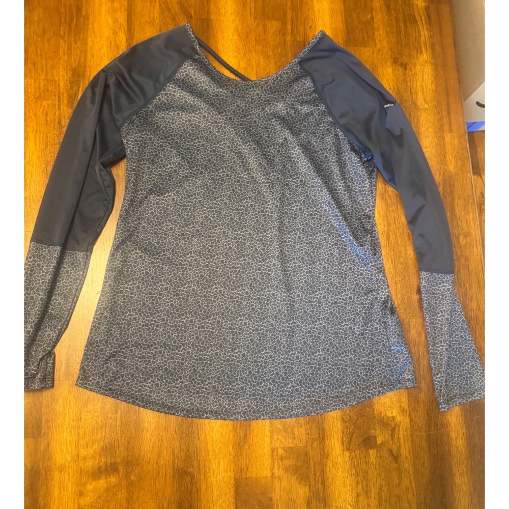 Columbia Womens XL Navy Blue Pebble Print Strappy Back Long Sleeve Active Top